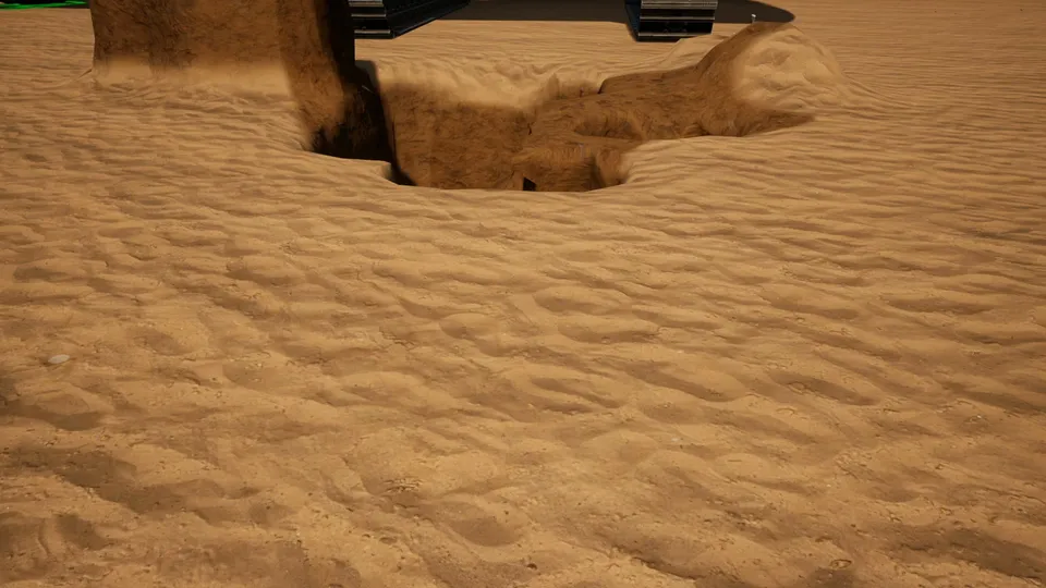 A freshly dug trench in sand